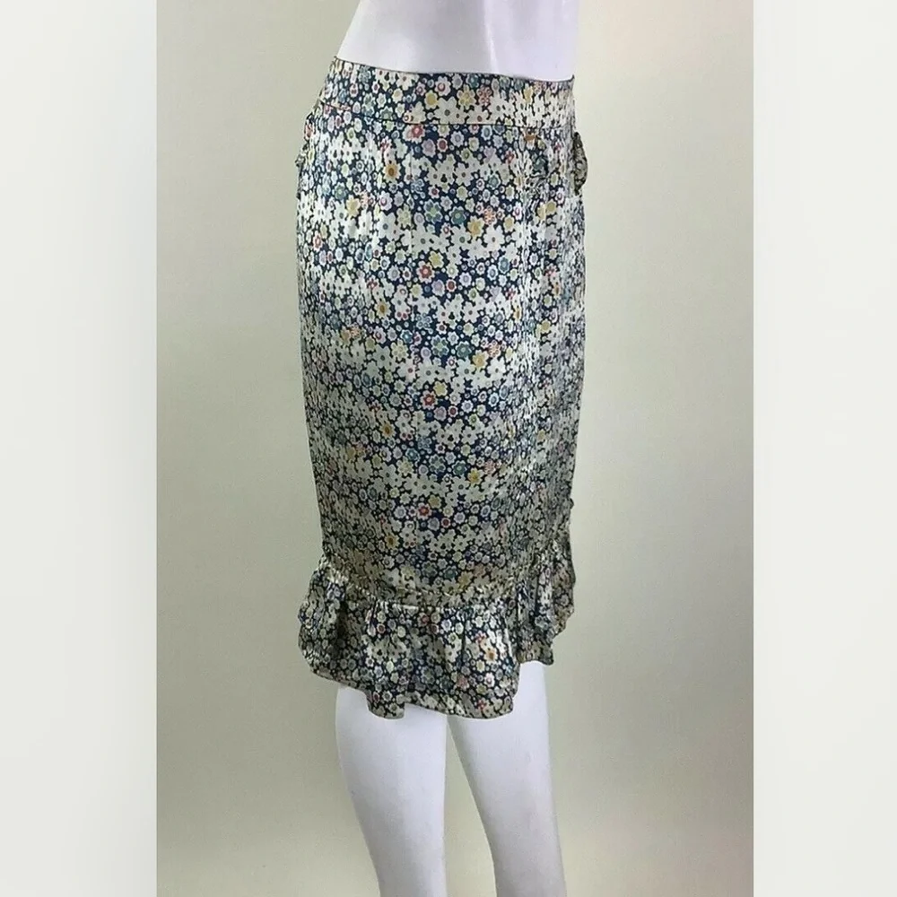 Marc Jacobs Sz 8 100% Silk Satin All Over Floral Print Skirt Multicolor - Picture 3 of 6